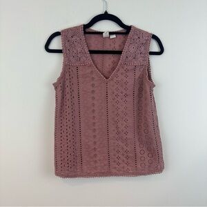 Joie Mauve Lace Eyelet Boxy Fit Tank Top Size XS Women's